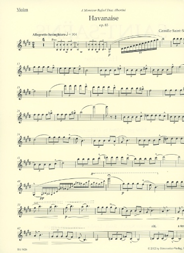 Saint-Saens, Camille: Havanaise Op.83 urtext (violin & piano) Barenreiter