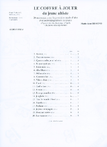 Remond, Marie-Anne: Le coffre - jouer du jeune altists - 20 pieces for the first year of viola with piano accompaniment (viola & piano)