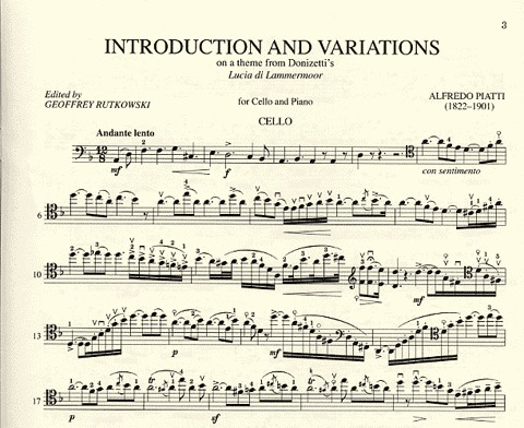 Piatti, Alfredo (Rutkowski): Introduction & Variations on Donizetti's Lucia di Lammermoor (cello & piano)
