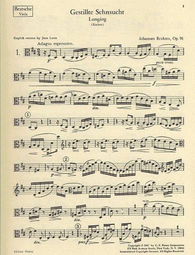 Brahms, Johannes: 2 Gesange Op.91 (alto voice, viola, piano)(alto voice, cello, piano)