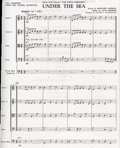 Rosenhaus: Under the Sea from the Little Mermaid-Pops for String Quartet (score and parts)