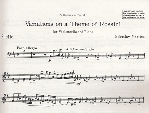 Martinu, Bohuslav: Variations on a Theme of Rossini (cello & piano)