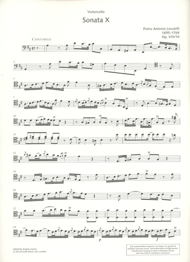 Locatelli, Pietro Antonio: Trio Sonata Op. 8 No. 10 for violin, Cello & Basso Continuo (violin, 2 cellos, piano)