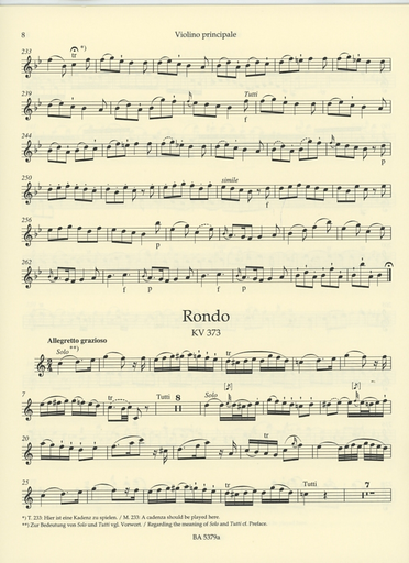Mozart, W.A. (Mahling): Einzelsatze-Single Movements-K261, 269,373 (Violin and Piano) Barenreiter