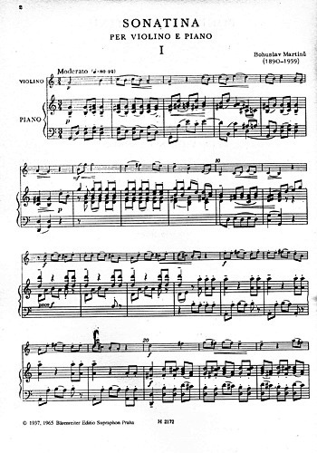 Martinu, Bohuslav: Sonatina fur Violin and Piano, Barenreiter