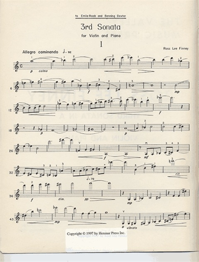 Finney, Ross Lee: Violin Sonata No. 3 in A (violin & piano)
