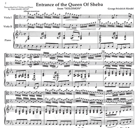 Handel, G.F. (Arnold) Entrance of the Queen of Sheba (2 violas, piano)