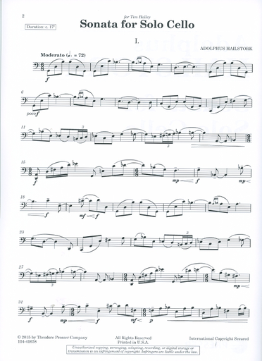 Hailstork, Adolphus: Sonata for Solo Cello