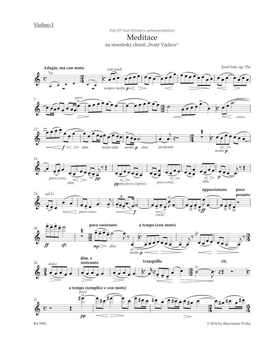 Suk: Meditation on the Old Czech Hymn "St. Wenceslas", Op.35a - URTEXT (string quartet) Barenreiter