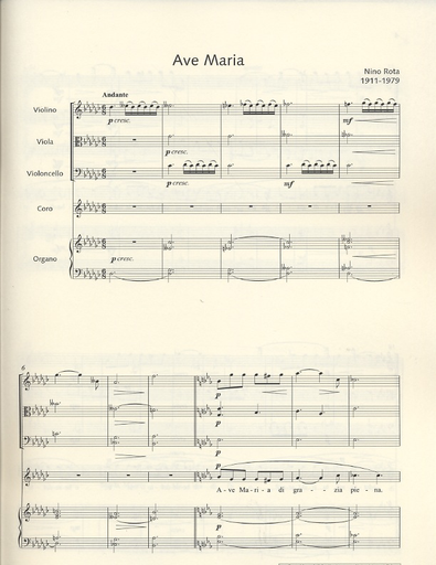 Rota, Nino: Ave Maria-- Canzone sacra percoro (di bambini a una voce, violin, viola, cello, organ