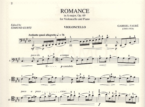 Faure, Gabriel (Kurtz): Romance in A Major, Op.69 (Cello & Piano)