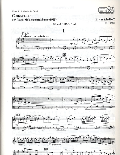 Schulhoff, E.: Concertino (Flute, Viola, and Double Bass)