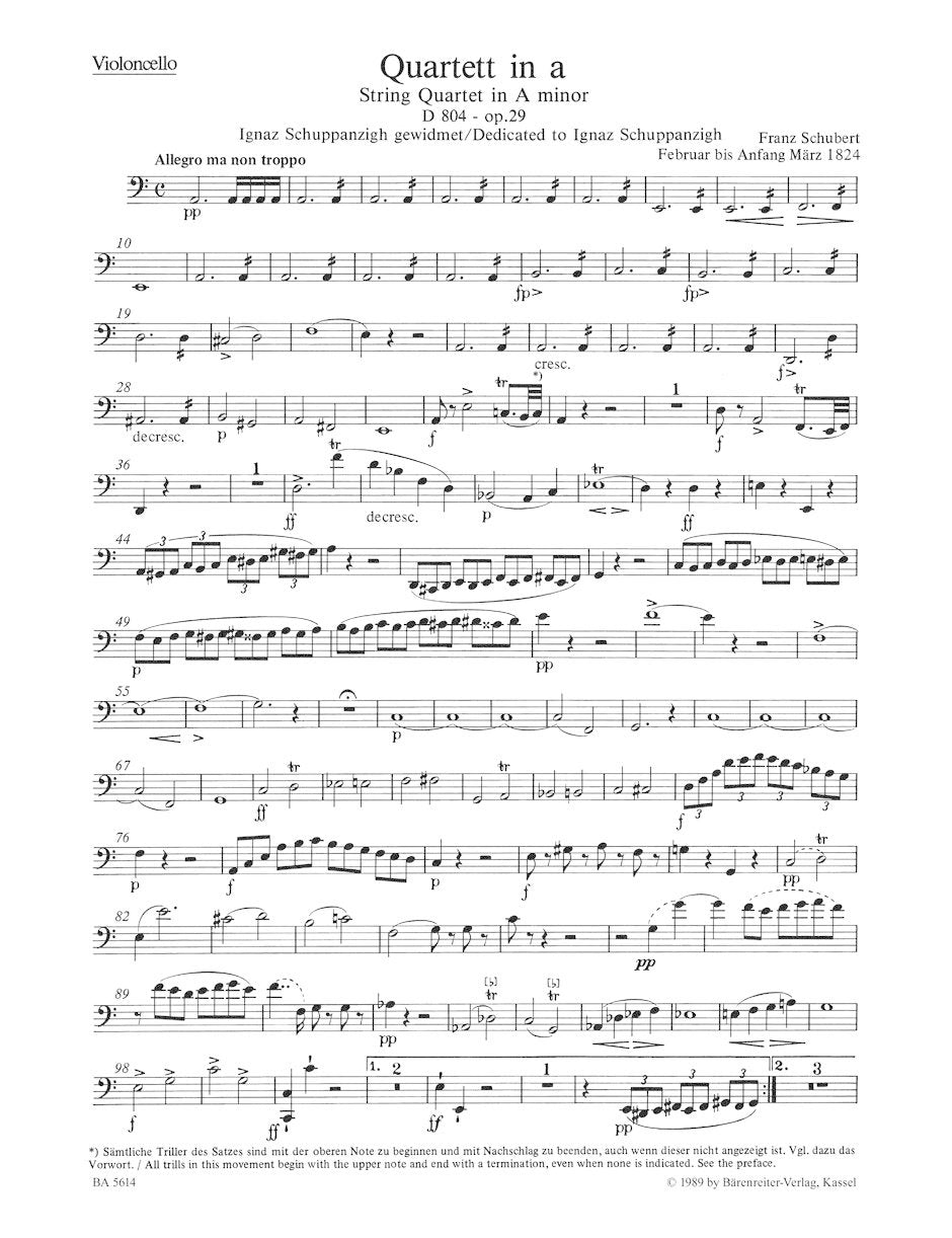 Schubert, Franz: String Quartet in A minor, D 804, Op. 29 Rosamunde and String Quartet in C minor, D703, Quartet-Satz, Barenreiter