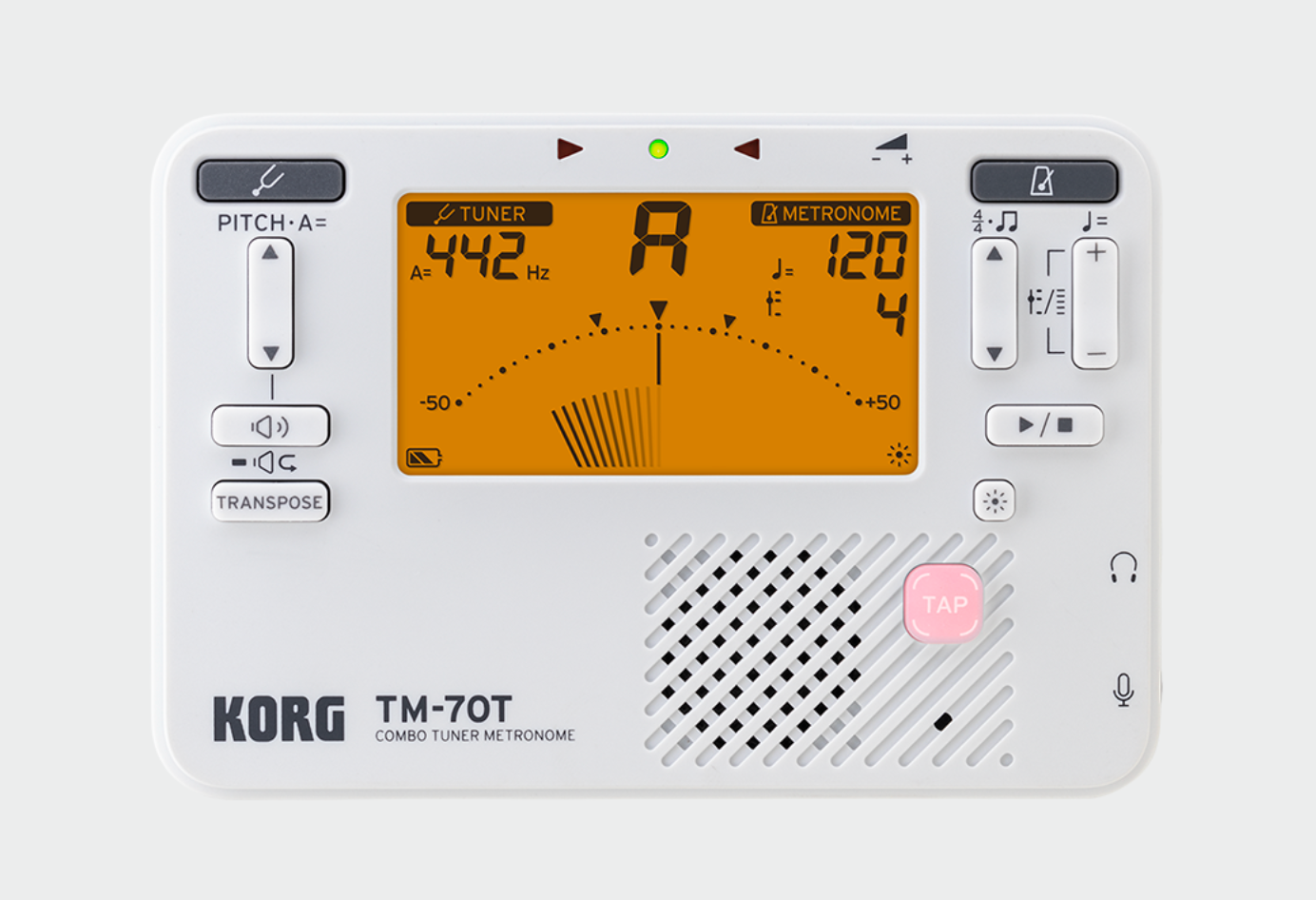 Korg Tuner Metronome Combo 70T with Microphone Clip, white