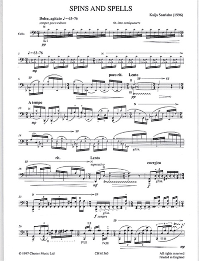 Saariaho, Kaija: Spins & Spells (cello solo)