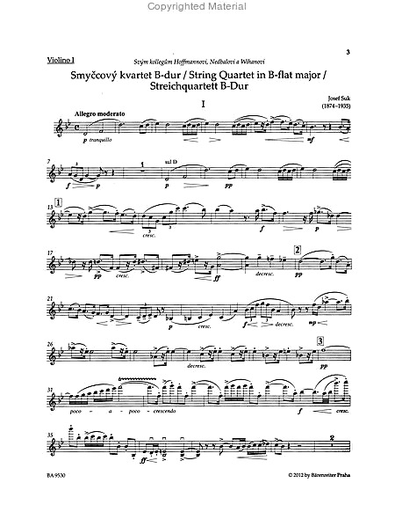 Suk, Josef: String Quartet No. 1 in Bb major, Op. 11 (set of parts) Barenreiter