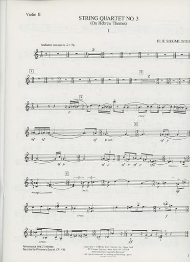 Siegmeister, Elie: String Quartet No. 3 (On Hebrew Themes), set of parts