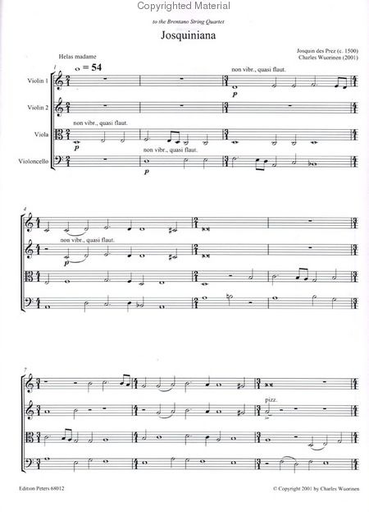 Wuorinen, Charles: Josquiniana (string quartet) score and parts