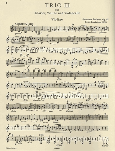Brahms, J.: Trio in C, Op. 87 (violin, cello, piano)