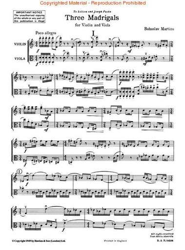 Martinu, Bohuslav: Three Madrigals (Violin & Viola)
