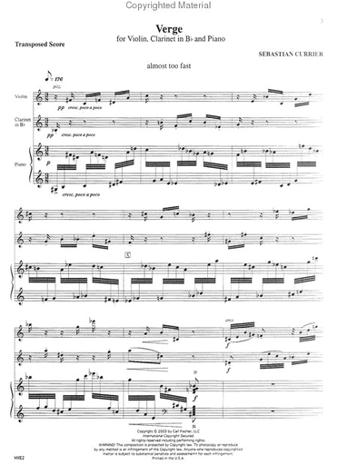 Currier, Sebastian: Verge for Violin, Bb Clarinet and Piano