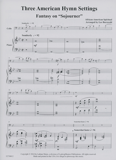 Burswold, Lee (arr): Three American Hymn Settings for cello and piano