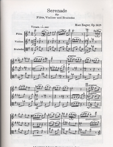 Reger, Max: Serenade Op.141a (flute, violin & viola) score & parts