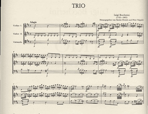 Boccherini, Luigi: String Trio in D (2 violins & cello) score & parts