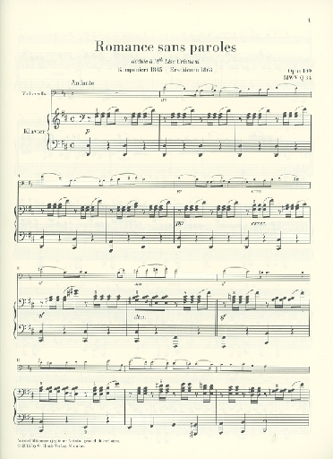 Mendelssohn, Felix: Romance sans paroles, Opus 109 (cello & piano)