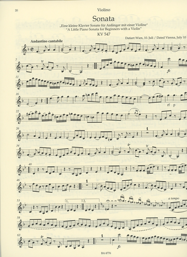 Mozart, W.A. (Reeser): Sonatas for Piano and Violin (Late Viennese Sonatas) Barenreiter