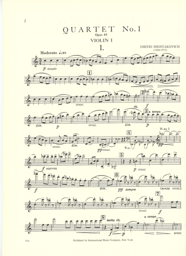 Shostakovich, Dmitri: String Quartet No.1 Op.49 (set of parts)