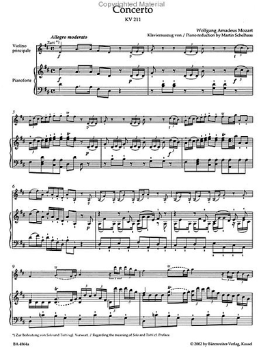 Mozart, W.A. (Mahling): Concerto No. 2 in D, KV 211 (violin/piano) Barenreiter Urtext