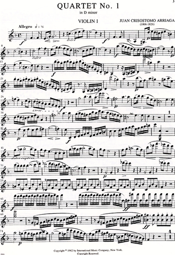 Arriaga, Juan: Three Quartets for string quartet (2 violins, viola, cello). Parts.