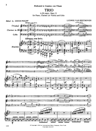 Beethoven, L.van: Trio in Bb Major Op.11 (violin or clarinet, cello, piano)