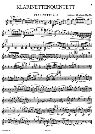 Brahms, Johannes: Clarinet Quintet Op. 115 in b minor (clarinet, 2 violins, viola, cello)
