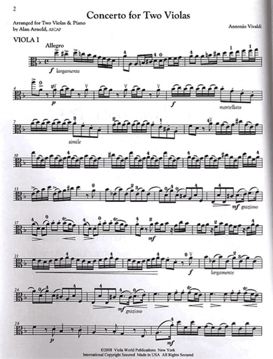 Vivaldi, Antonio (Arnold): Concerto in D minor (2 violas & piano)
