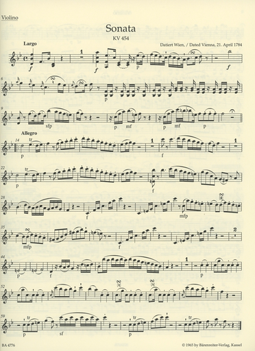 Mozart, W.A. (Reeser): Sonatas for Piano and Violin (Late Viennese Sonatas) Barenreiter