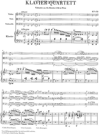 Mozart, W.A (Hertrich, ed.): Piano Quartets, K.478 and K.493, urtext (violin, viola, cello, and piano)