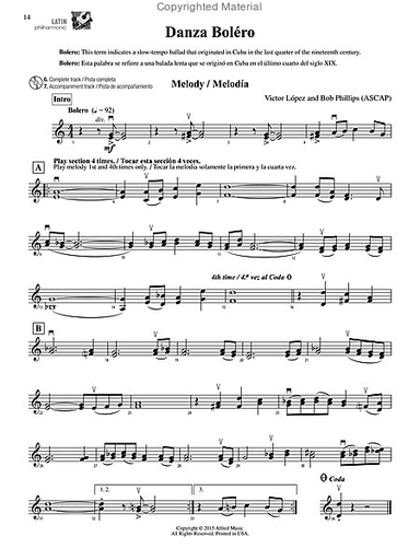 Lopez, V. and Phillips, B.: Latin Philharmonic-latin dance tunes for the stringt orchestra (violin)