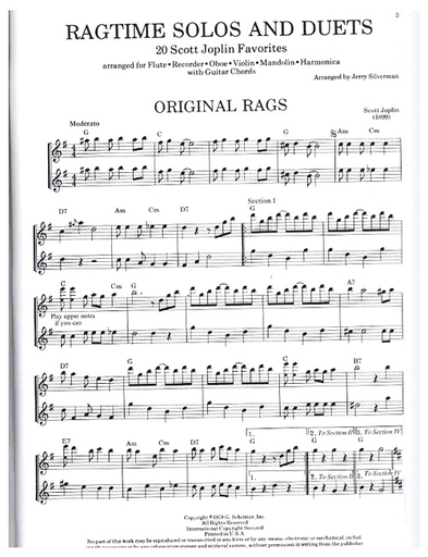 Joplin, S. (Silberman): 20 Favorite Solos & Duets with guitar chords (2 violins)