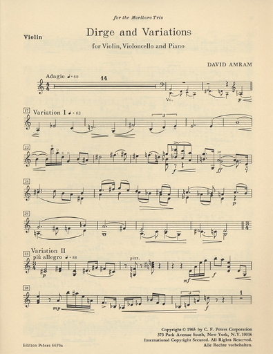 Amram, David: Dirge and Variations (violin, cello & piano)