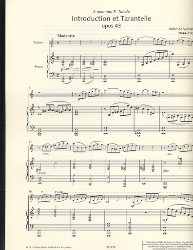 Sarasate, Pablo der: Introduction & Tarantelle, Op. 43 (violin & piano)