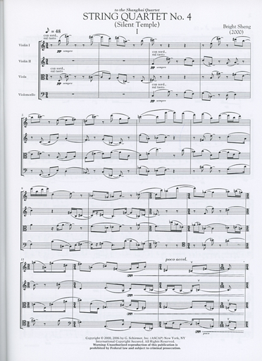 Sheng, Bright: String Quartet No. 4 (Silent Temple) score and parts