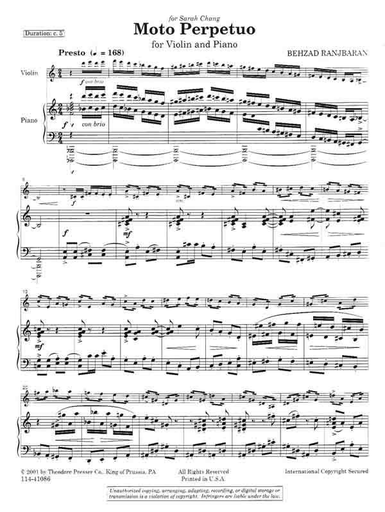 Ranjbaran, Behzad : Moto Perpetuo (violin and piano)