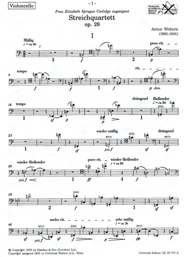 Webern, A.: String Quartet, Op.28 (2 violins, viola, and cello)