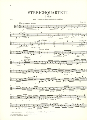 Beethoven, L.van (Cadenbach, ed.): String Quartet in Bb, Op. 130 and Grand Fugue, Op. 133, urtext (2 violins, viola, and cello)