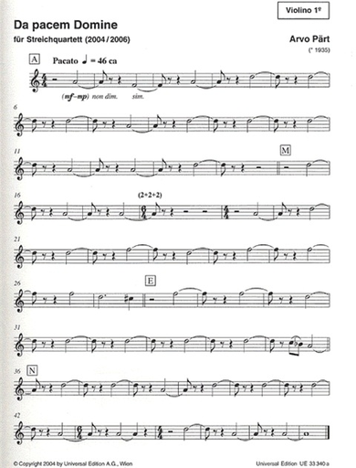 Part, A.: Da Pacem Domine (2 violins, viola, and cello)