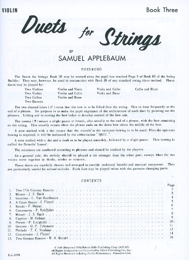 Applebaum, Samuel: Duets for Strings, Book Three (2 violins) Alfred