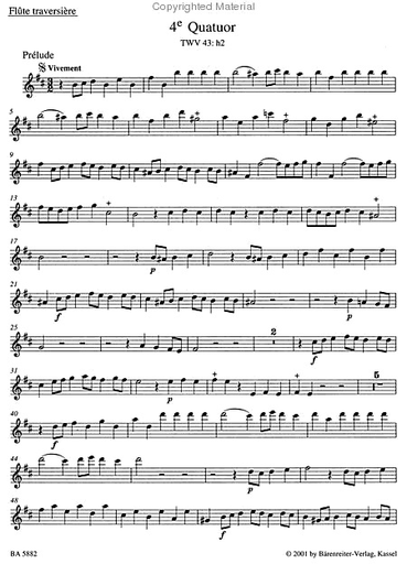 Telemann, G.P.: Paris Quartets Vol.2 (flute, piano, violin, viola, cello) Barenreiter