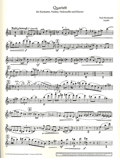Hindemith, Paul: Quartet (1938) for clarinet, violin, cello and piano